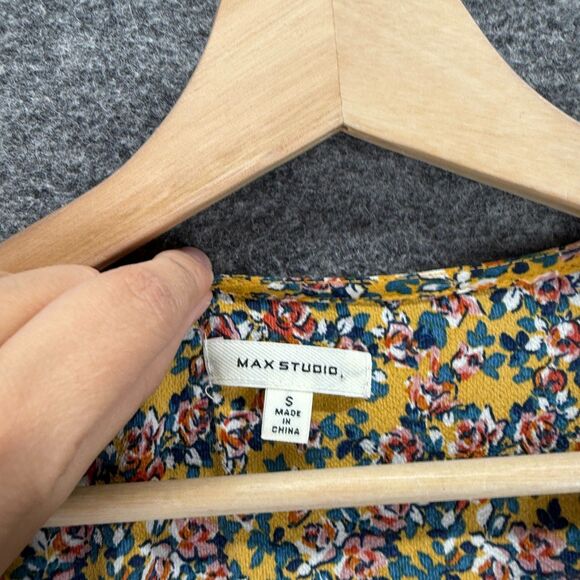 Max Studio Wrap Dress Women S Small Yellow Floral Midi Tasseled Belted V-Neck - Picture 3 of 7